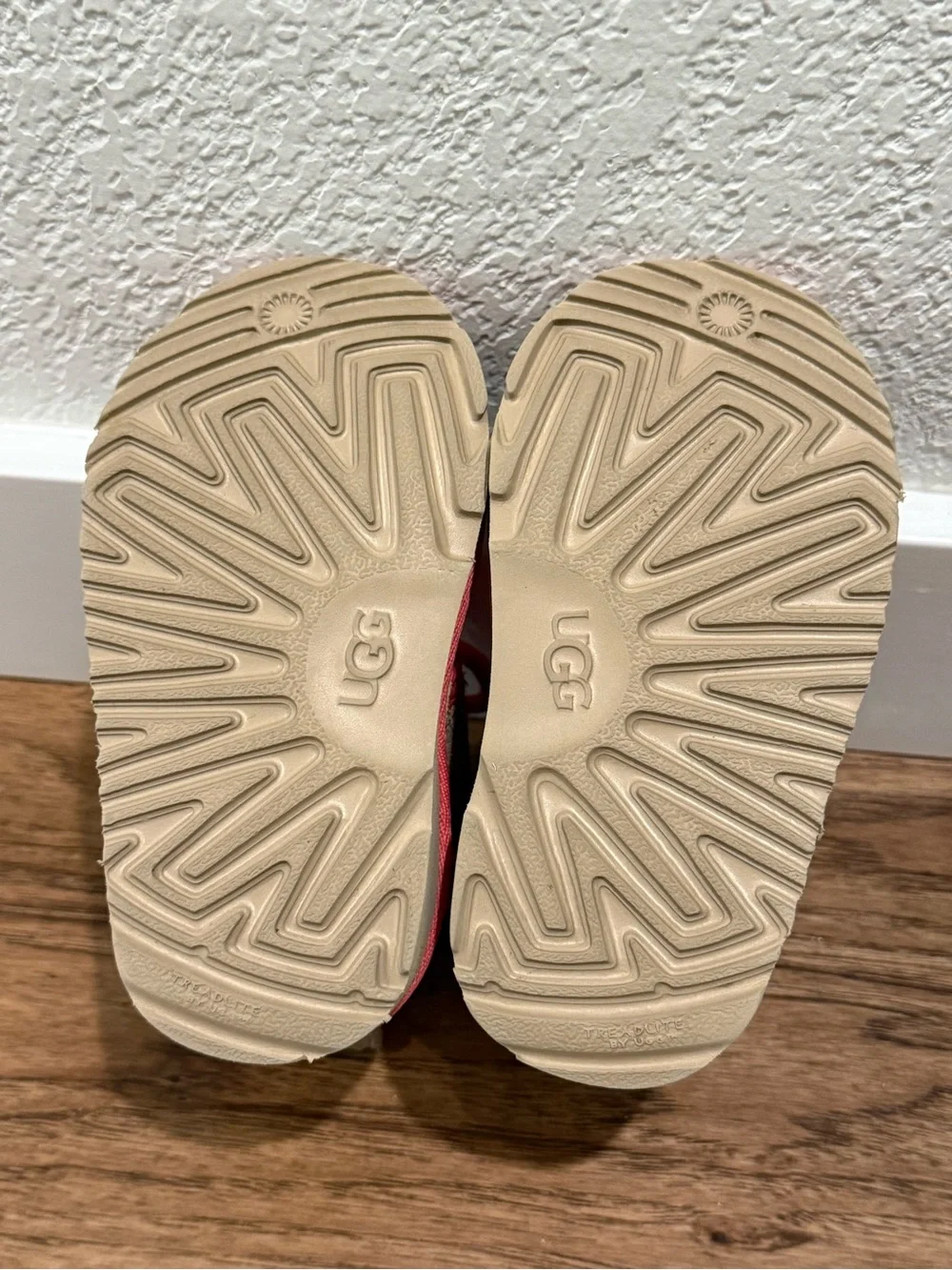 UGG Toddler Tan Suede Boots with Pink and Yellow Accents